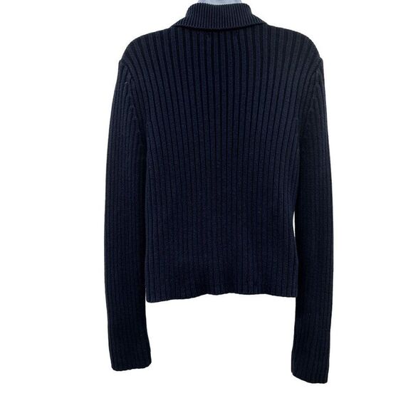 2/$30 Isaac Mizrahi Double Breasted Ribbed Collared Sweater Top Navy Blue - Picture 3 of 7